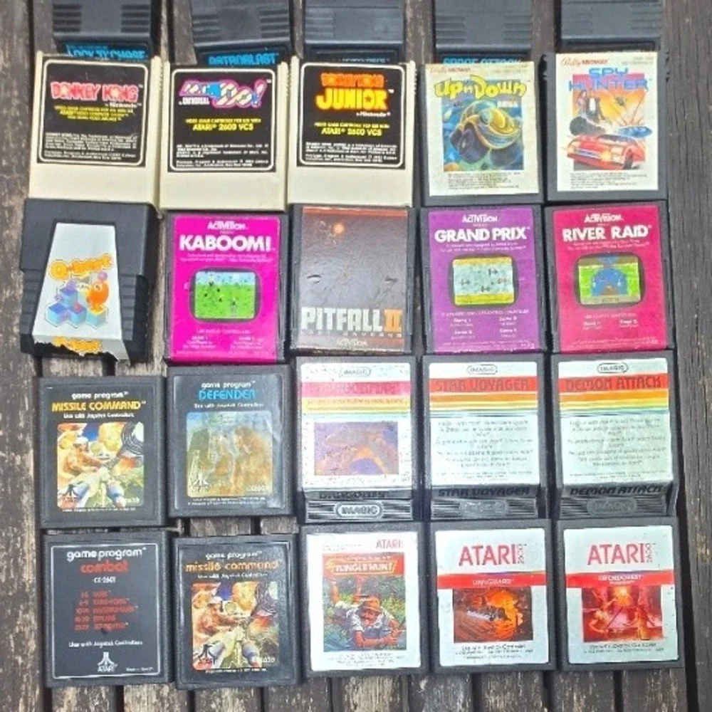 Vintage Atari 2600 Jr Console Bundle Untested, 29 Games, OEM Controller